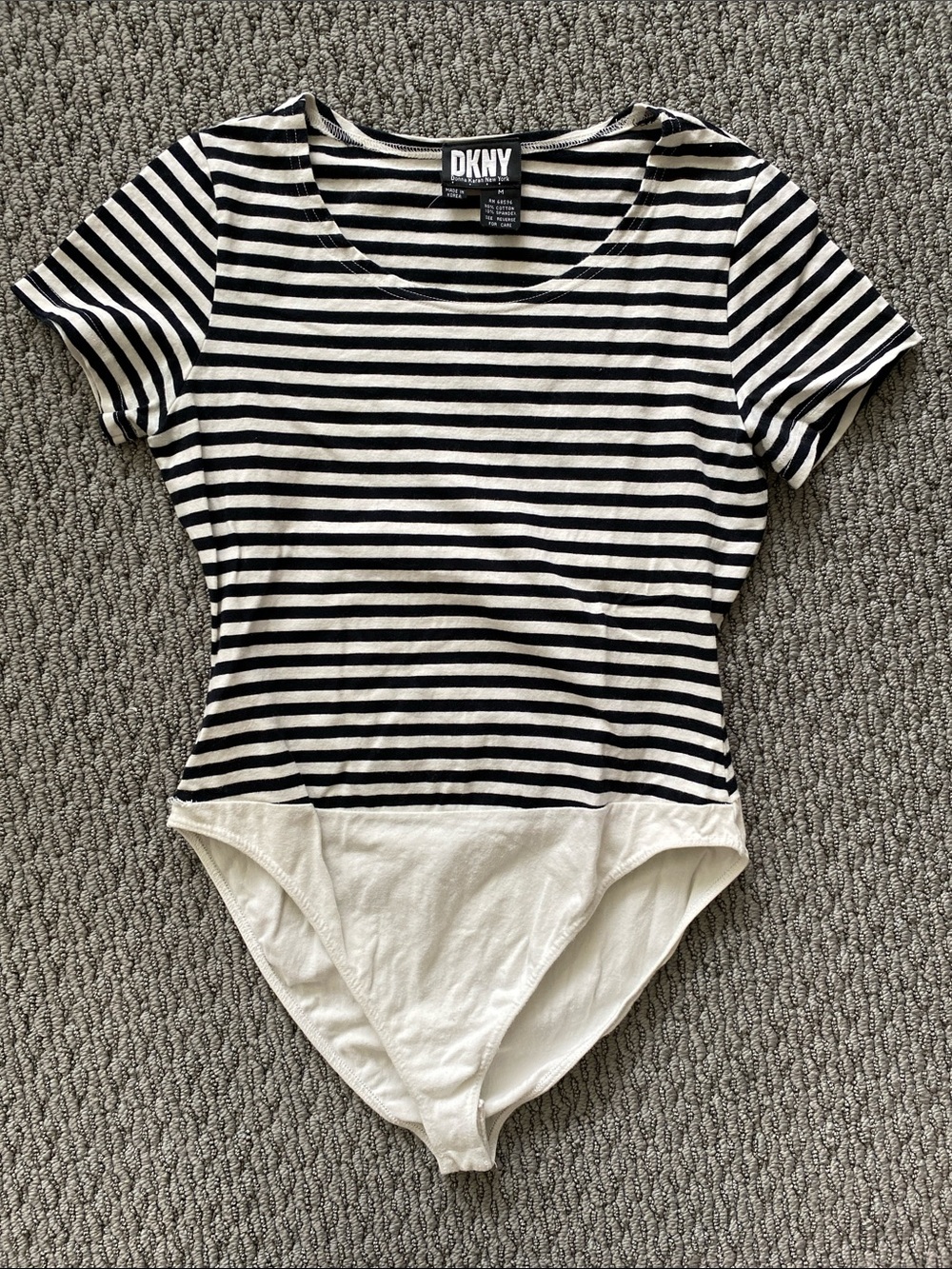 Vintage 90s DKNY Black & White Striped Short Sleeve Bodysuit